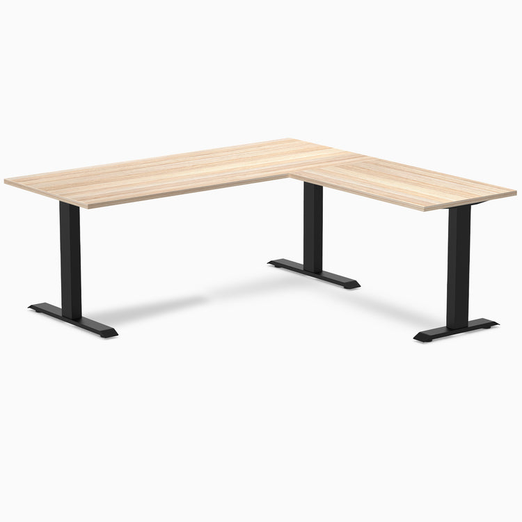 Zero laminate l-shape desk - classic oak laminate - black - 72"