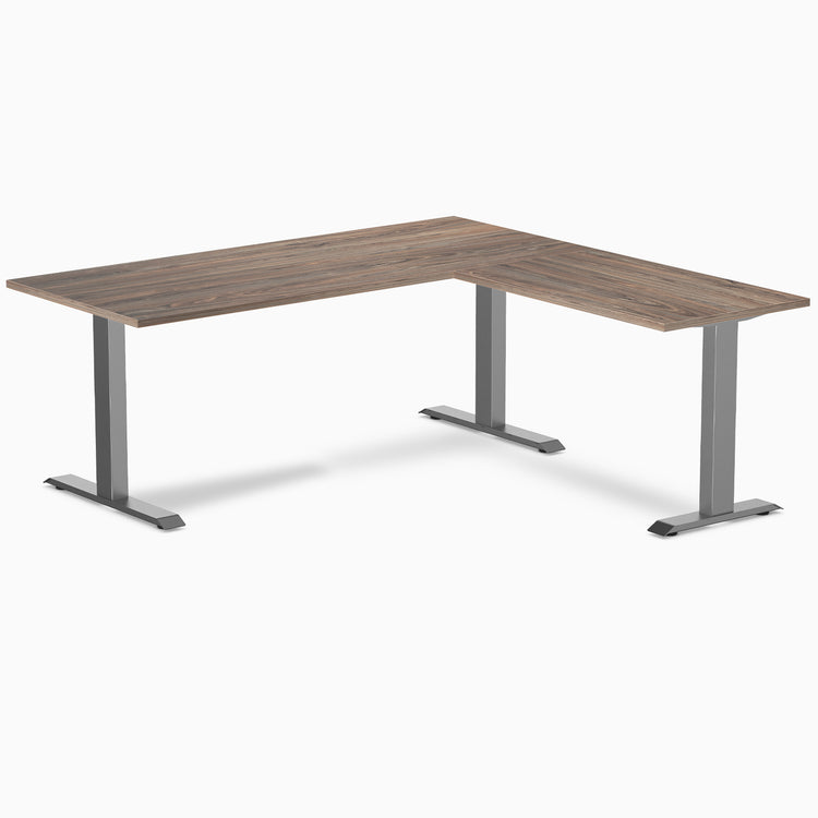 Zero laminate l-shape desk - natural walnut laminate - space grey - 72"