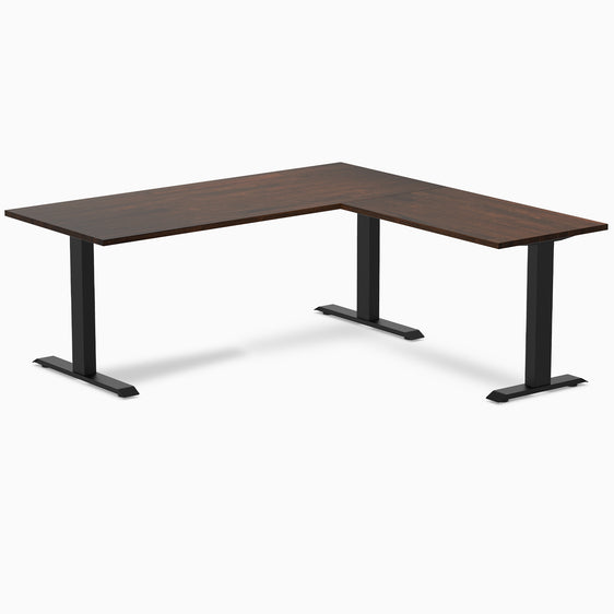 Zero rubberwood l-shape desk - Dark walnut- black - 72"