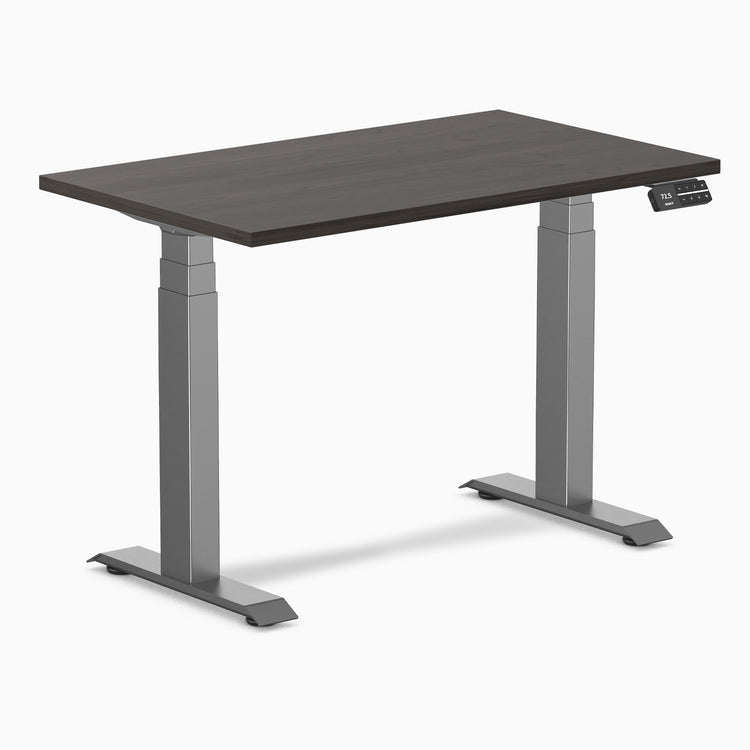 Dual mini melamine standing desk - burnished wood laminate - space grey 40"