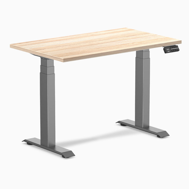 Dual mini melamine standing desk - classic oak laminate - space grey 40"