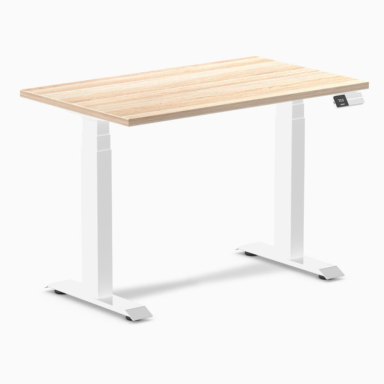 Dual mini melamine standing desk - classic oak laminate - white 40"