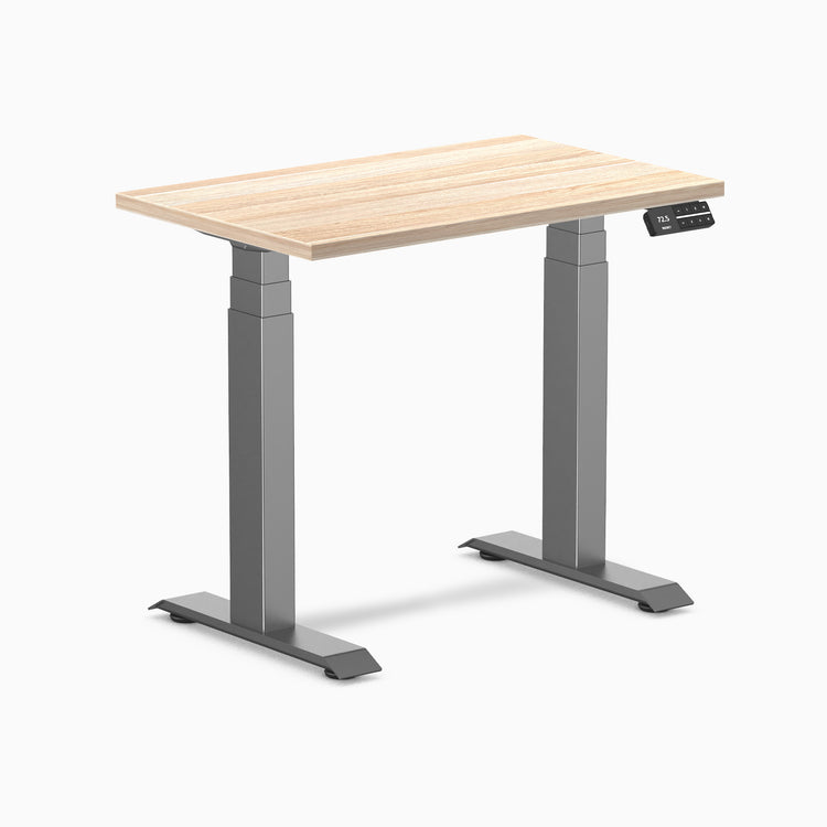 Dual mini melamine standing desk - classic oak laminate - space grey 32"