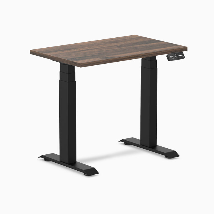 Dual mini melamine standing desk - jarrah legno laminate - black 32"