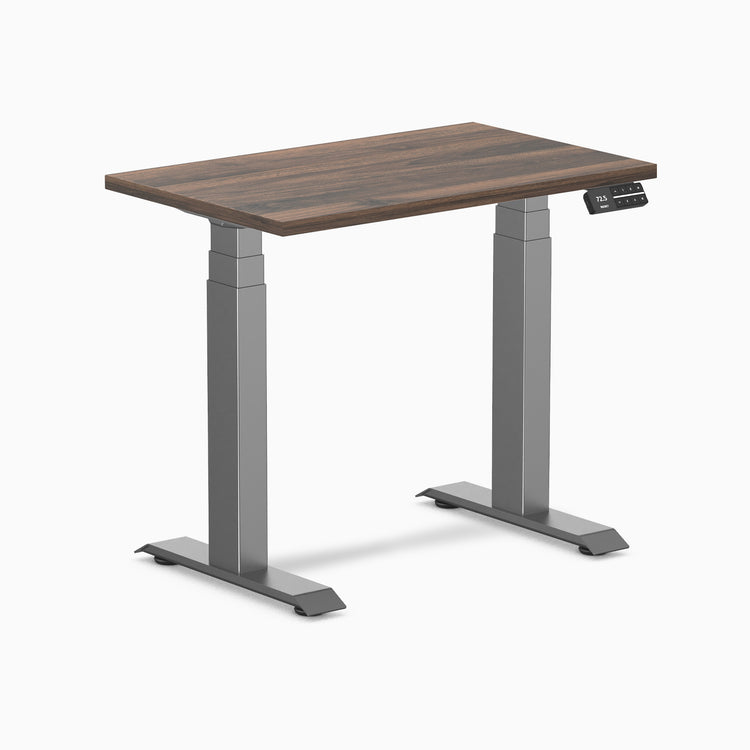 Dual mini melamine standing desk - jarrah legno laminate - space grey 32"