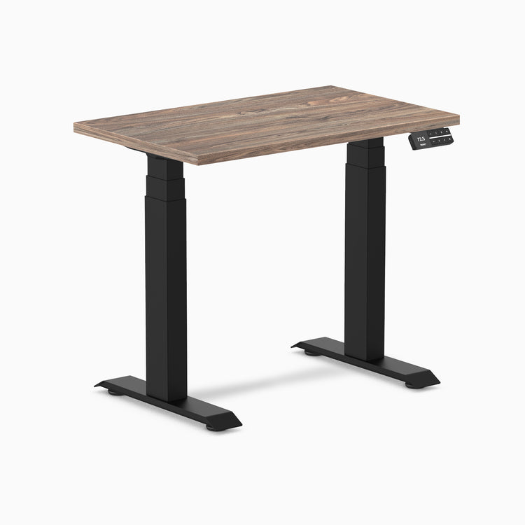 Dual mini melamine standing desk - natural walnut laminate - black 32"