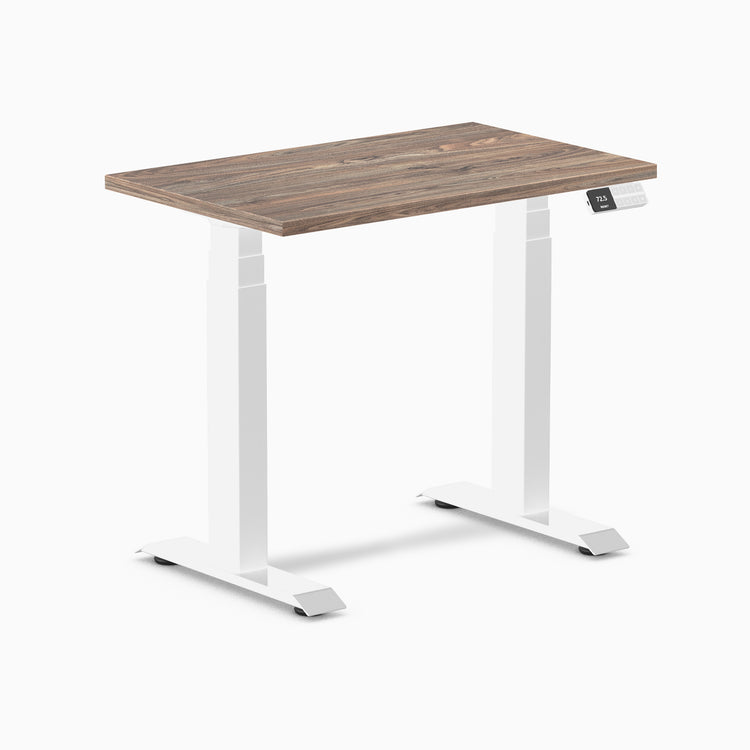 Dual mini melamine standing desk - natural walnut laminate - white 32"