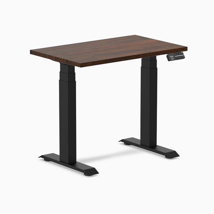 Dual mini rubberwood standing desk - Dark walnut - black 32"