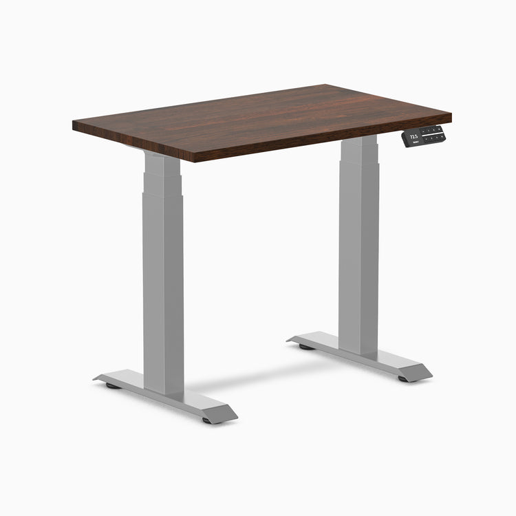 Dual mini rubberwood standing desk - Dark walnut - grey 32"