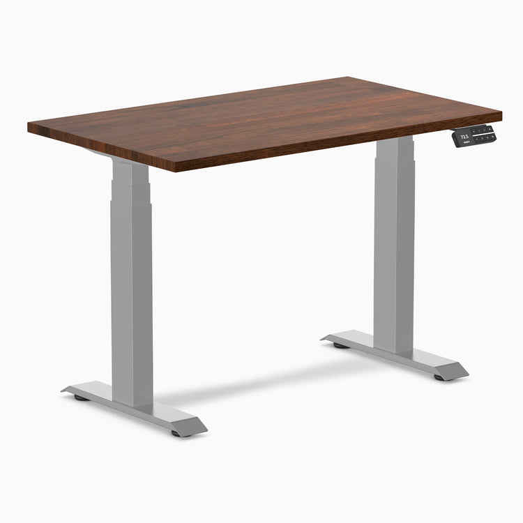 Dual mini rubberwood standing desk - red walnut - grey 40"