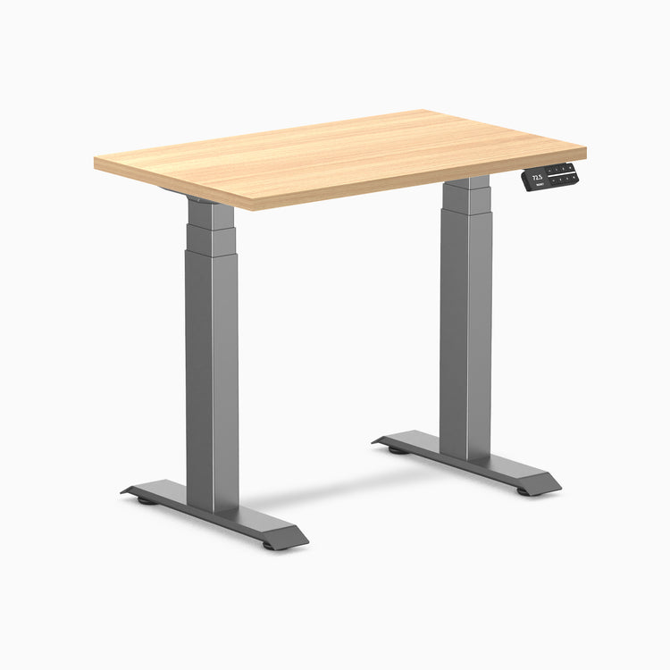 Dual mini melamine standing desk - sublime teak laminate - space grey 32"