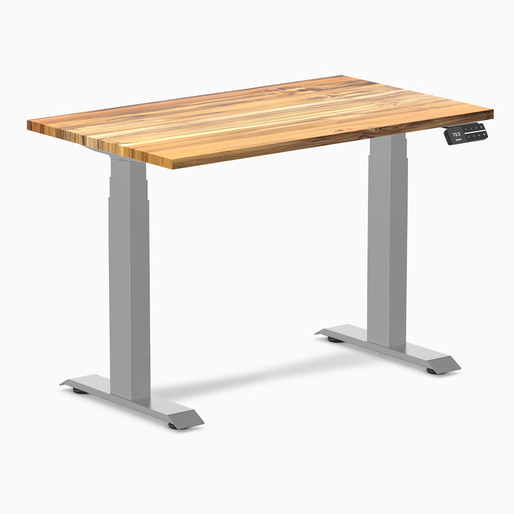 Dual mini hardwood standing desk - Teak - grey 40"