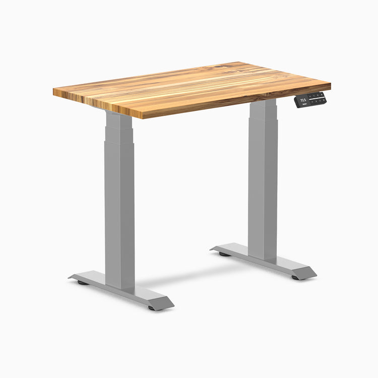 Dual mini hardwood standing desk - Teak - grey 32"