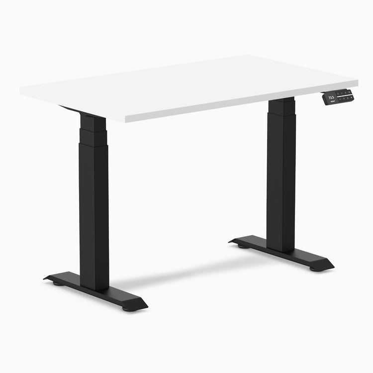 Dual mini melamine standing desk - white laminate - black 40"