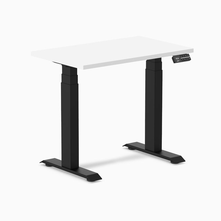 Dual mini melamine standing desk - white laminate - black 32"