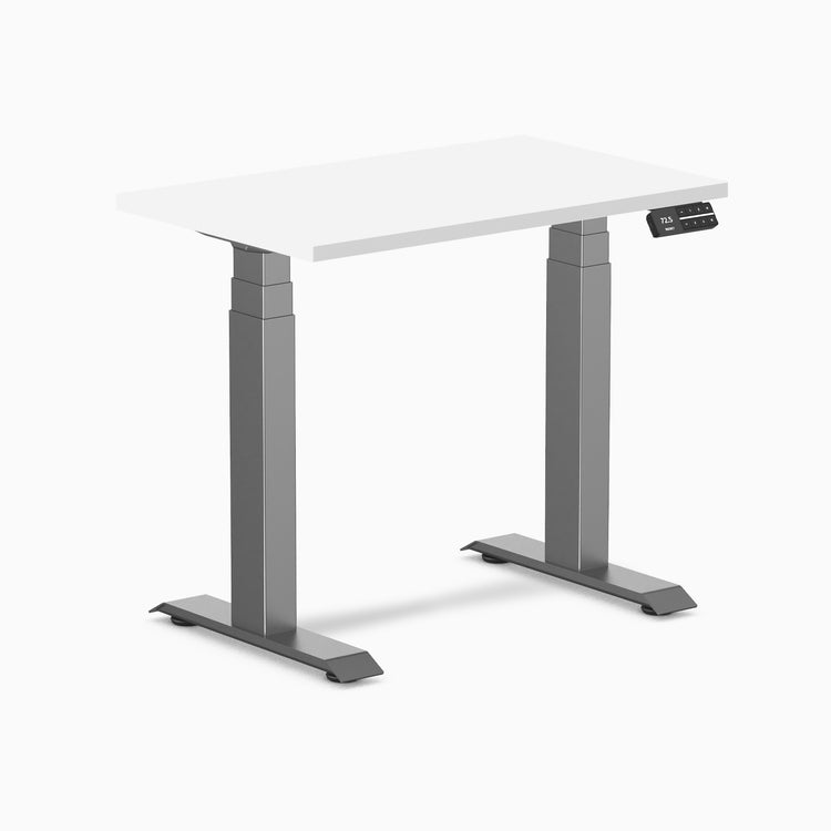 Dual mini melamine standing desk - white laminate - space grey 32"