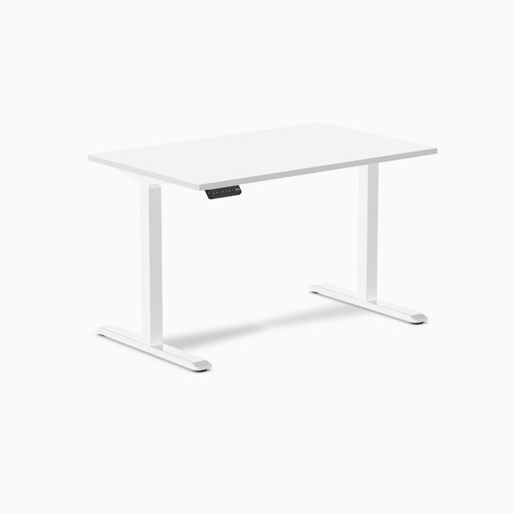 Desky Single Sit Stand Gaming Desk Black 48"- white desktop white legs - Desky