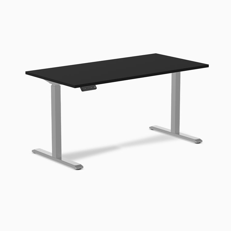 Desky Single Sit Stand Gaming Desk Black 60"- black desktop grey legs - Desky