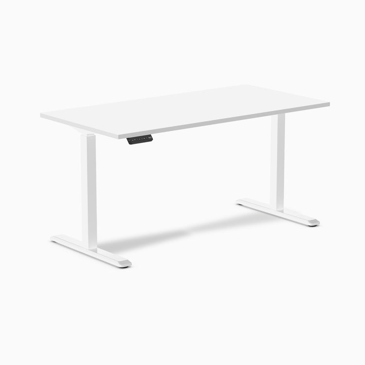 Desky Single Sit Stand Gaming Desk Black 60"- white desktop white legs - Desky