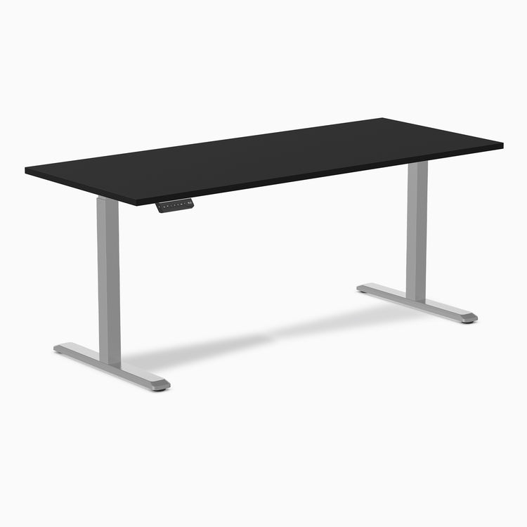 Desky Single Sit Stand Gaming Desk Black 72"- black desktop grey legs - Desky