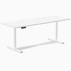Desky Single Sit Stand Gaming Desk, White desktop, White frame