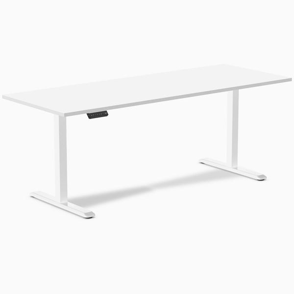 Desky Single Sit Stand Desk, White desktop, White frame