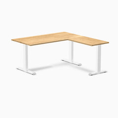 Desky Zero Hardwood L-Shape Office Desk, White Oak desktop, White frame