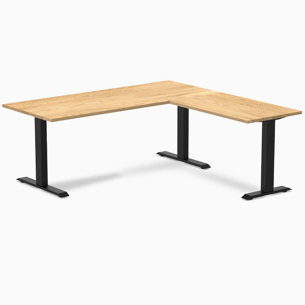 Desky Zero Hardwood L-Shape Office Desk, White Oak desktop, Matte Black frame