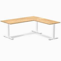 Desky Zero Hardwood L-Shape Office Desk, White Oak desktop, White frame