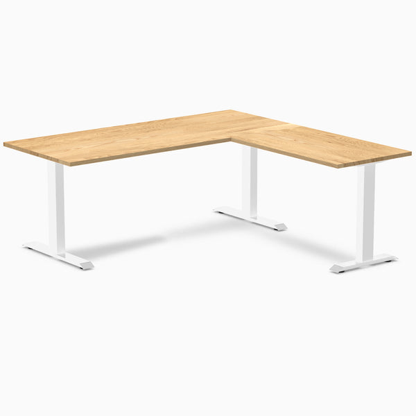 Desky Zero Hardwood L-Shape Office Desk, White Oak desktop, White frame